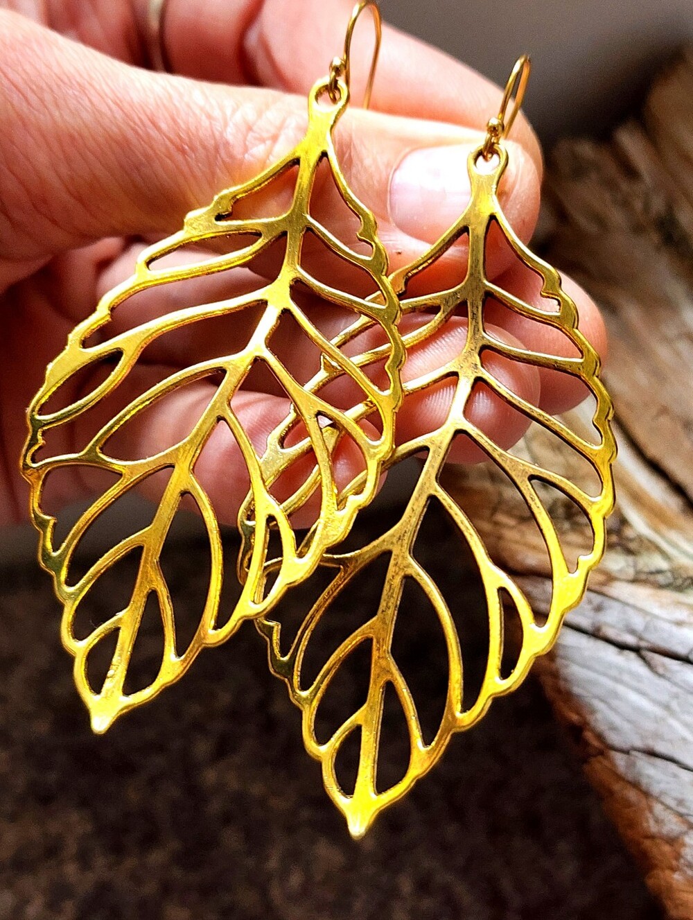 Large Tropical Palm Leaf Gold Earrings Exotic Large Long Jungle Beach